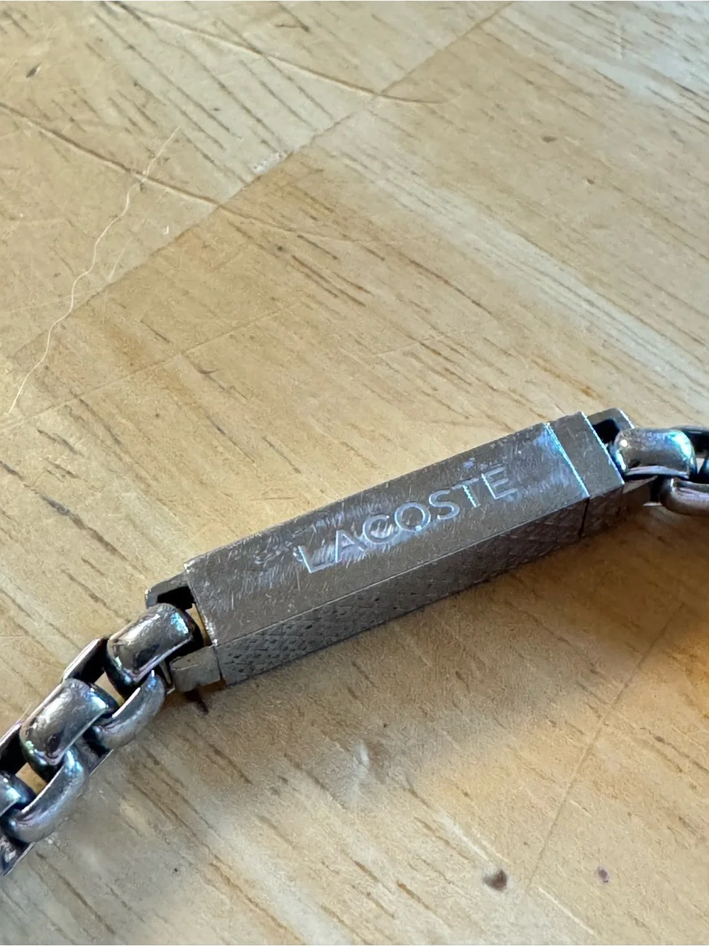 Lacoste Men's Silver-Tone Link Bracelet with Branded Plate